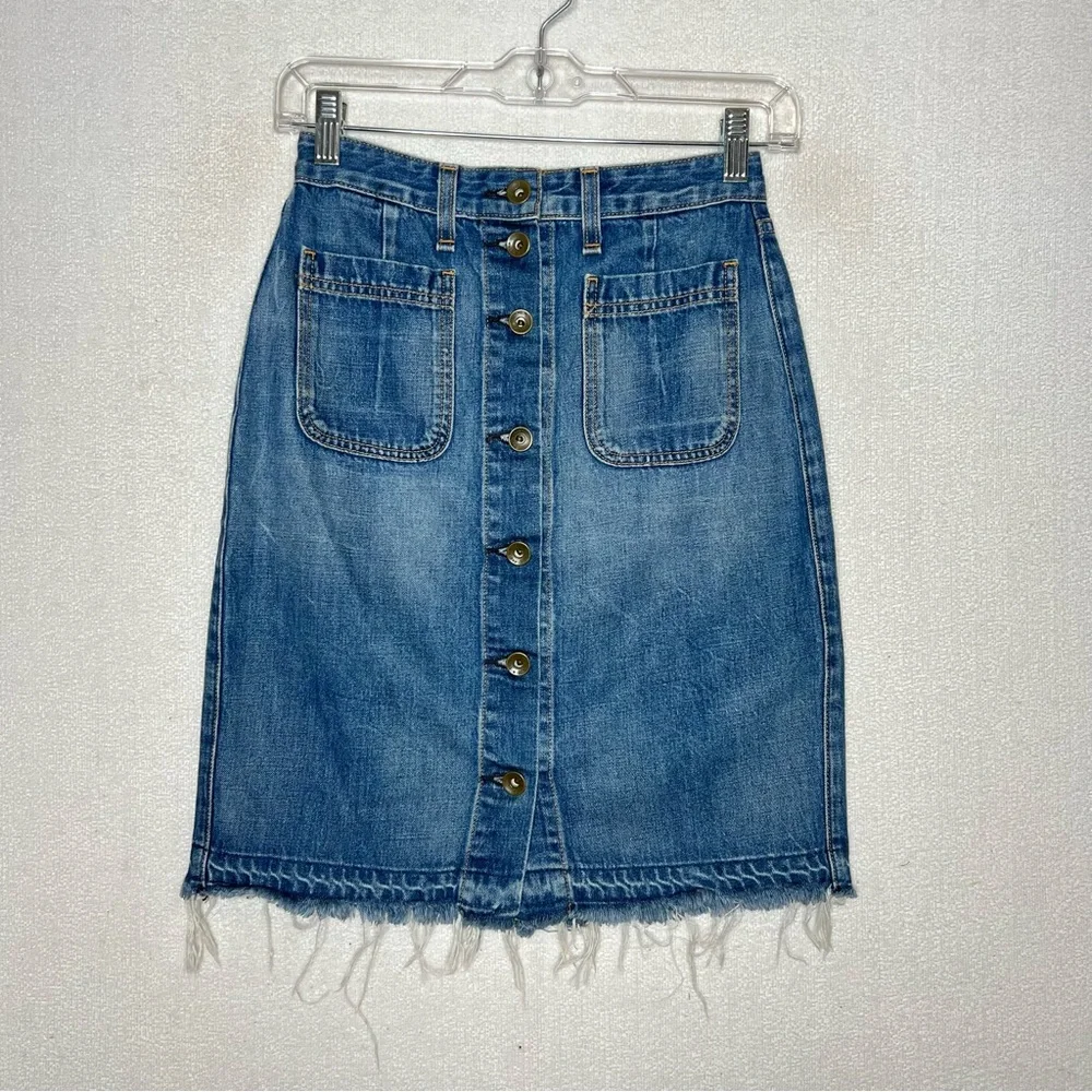 Rag & Bone Button Down Denim Skirt Unfinished Hem Womens Size 25 Made in USA